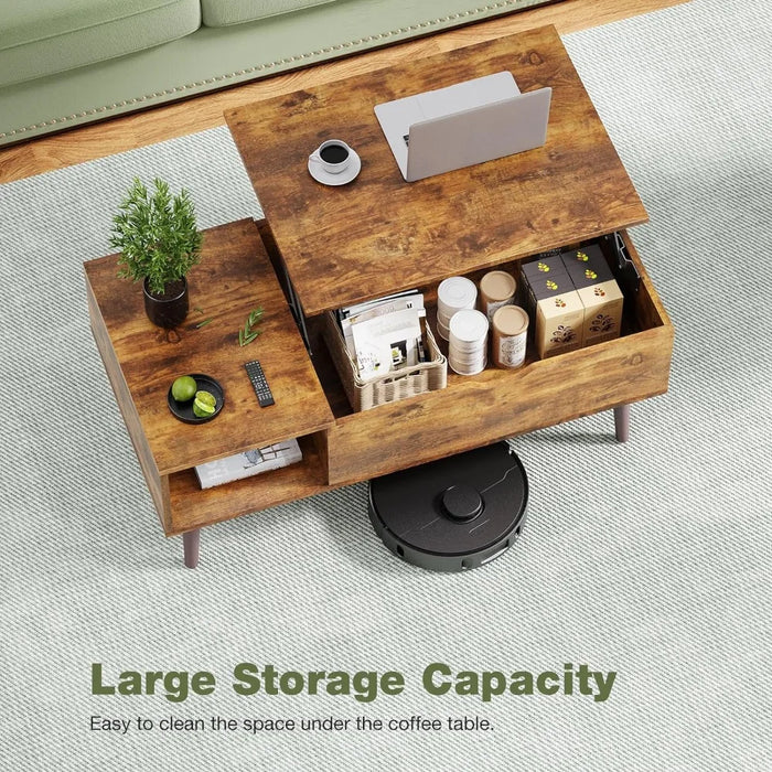 OLIXIS Modern Coffee Table Wooden Furniture with Lifting Tabletop, Storage Shelf and Hidden Compartment for Living Room Office