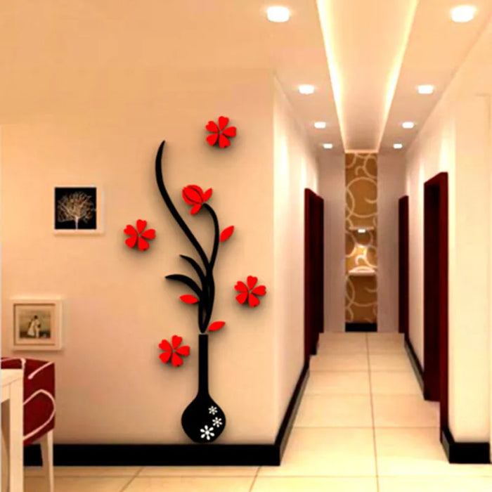 Creative 3d Acrylic Crystal Stickers Vase Plum Three-dimensional Wall Stickers Living Room TV Background Wall Decoration Home