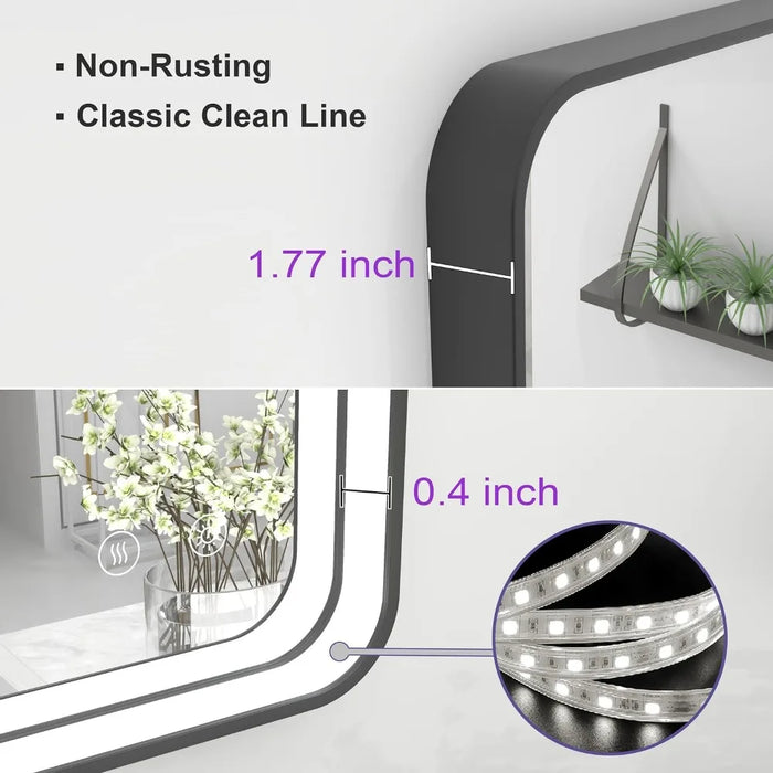 Bathroom mirror, black metal frame LED makeup mirror, wall mounted anti fog adjustable bathroom lighting makeup mirror