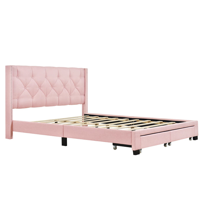 Queen Size Storage Bed Linen Upholstered Platform Bed with Two Drawers
