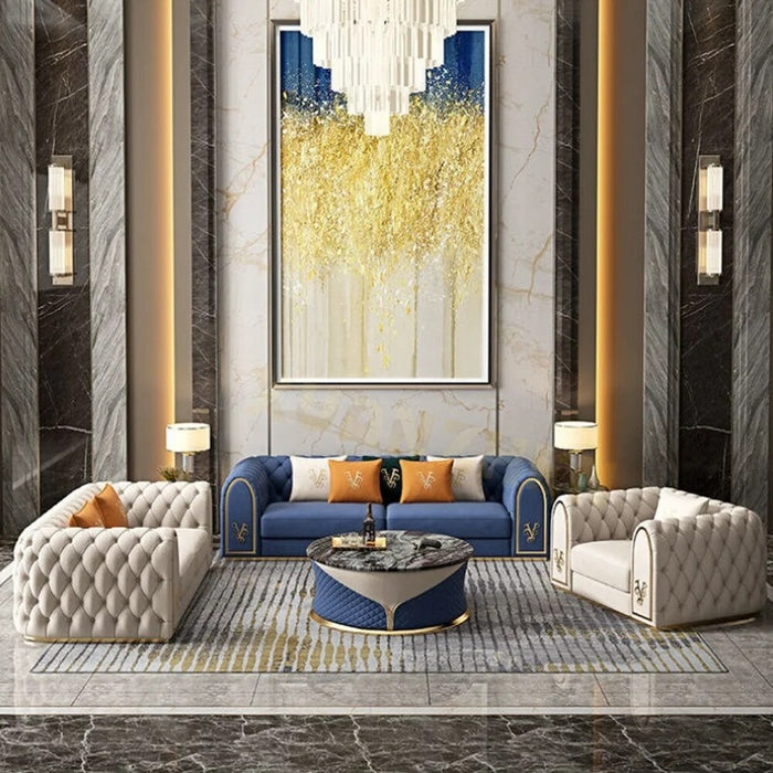 Living room furniture stainless steel 3 seater modern design sofas luxury modern coach sofa set furniture living room sofa