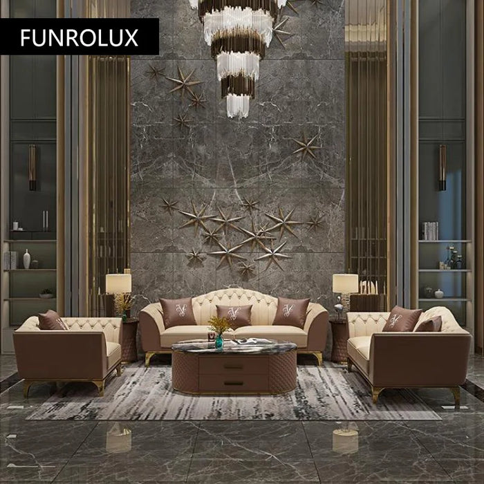 Modern leather sofa living room large apartment first layer cowhide sofa
