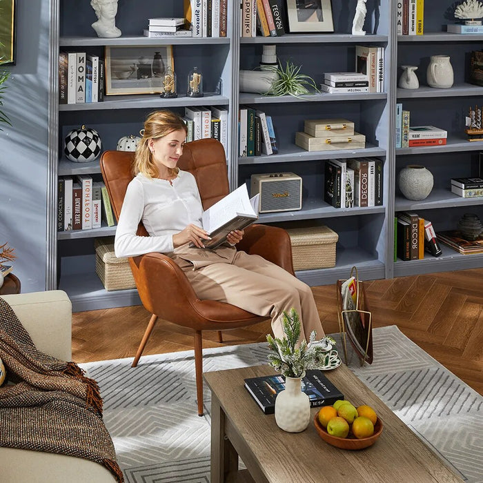 Faux Leather Wingback Accent Chair, Tan Living Room Furniture, Chair Living Room, Comfortable, Simple Aesthetic, Bedroom
