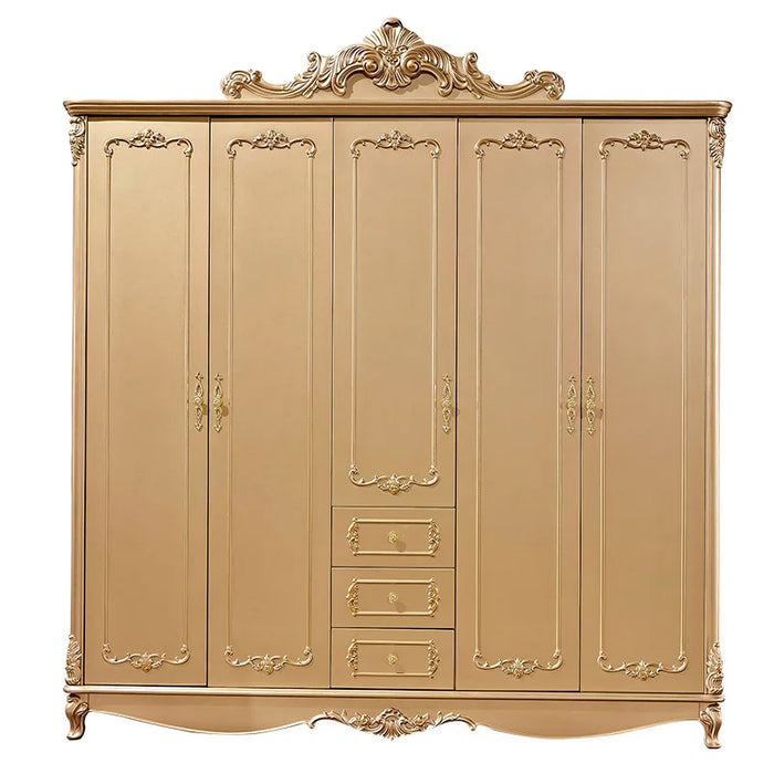 Villa champagne luxury wardrobe European four-door wardrobe luxury bedroom installed wardrobe.