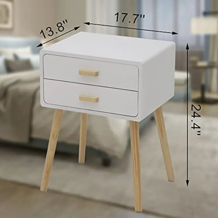 Set of 2 Nightstand End Table,Mid-Century Modern Wood Storage Bedside Table with 2 Drawers,Nightstand Furniture Suitable(White)