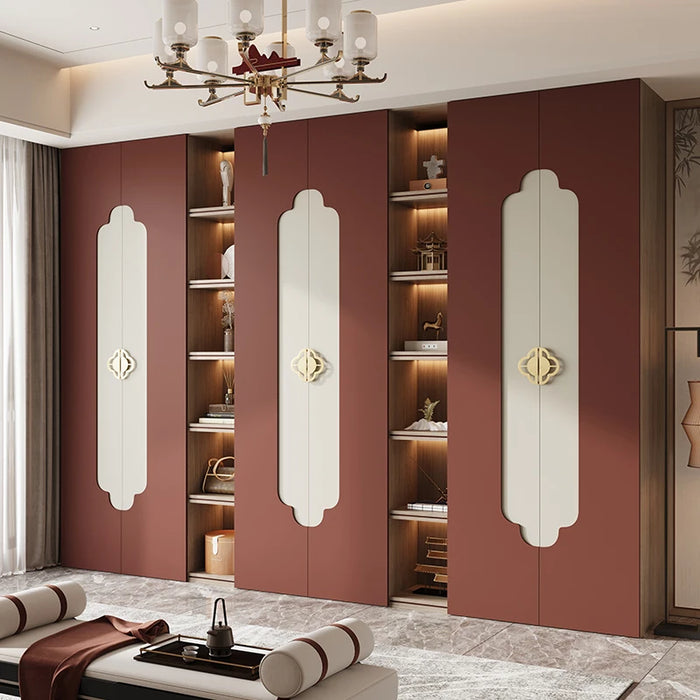 New Chinese solid wood wardrobe home bedroom flat open six closet modern whole house custom a door to the top cloakroom