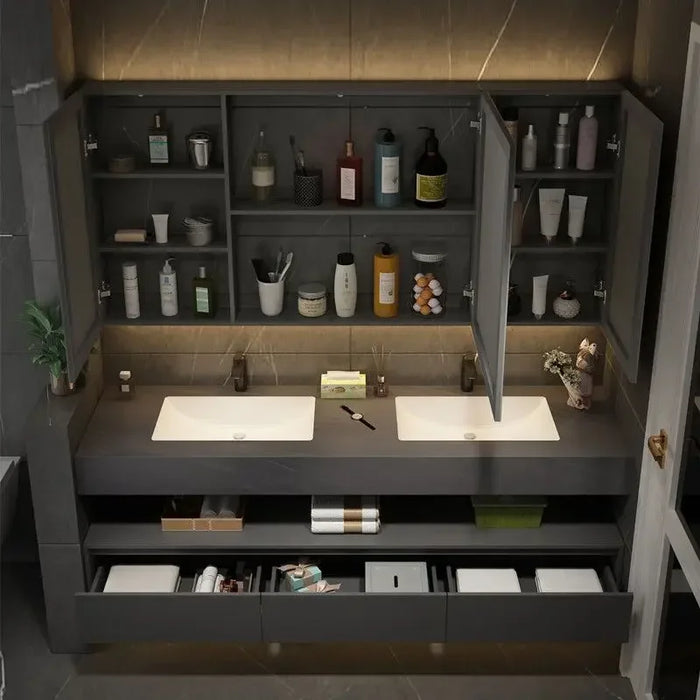 Modern Minimalist Bathroom Cabinets Slate Integrated Seamless Washbasin Bathroom Vanity Cabinet with Sink Bathroom Furniture