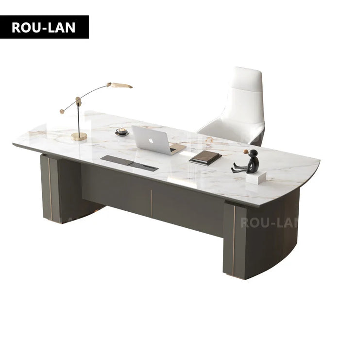 Light Luxury Glossy Rock Panel Office Desk And Chairs Baked Lacquer Boss Desk Simple Modern Writing Desk President Desk