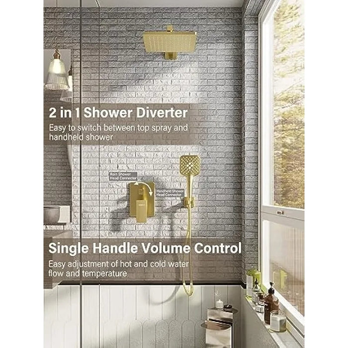 Wall Mounted Shower Faucet Set for Bathroom with High Pressure 10" Rain Shower head and 3-Setting Handheld Shower Head Set