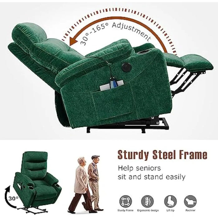Luxury Living Room Sofa Bed 2 Side Pockets and Cup Holders Computer Chair 3 Positions Green USB Ports Cheap Relax Armchairs Sets