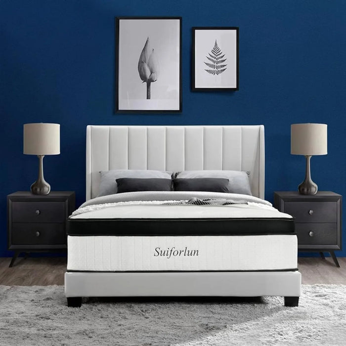 King Mattress, 14 In Hybrid Gel Memory Foam & Innerspring Mattress, w/ 7 Premium Layers, Pressure Relief, 80”x76”x14