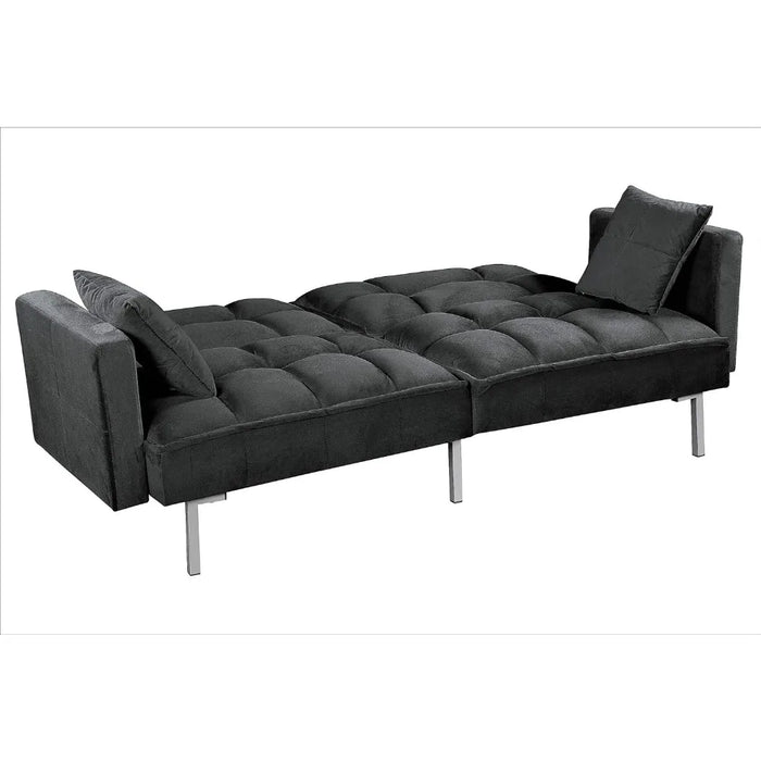 Velvet Pull Out Couch With Mid-Century Style Sofa Bed Ideal for for Guests and Sleepovers Tufted Design and Metal Legs Black