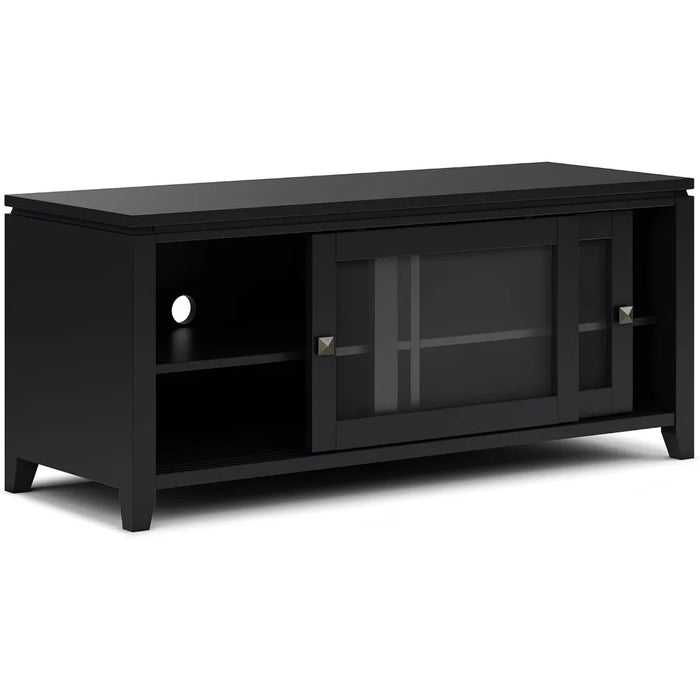 SOLID WOOD 48 Inch Wide Contemporary TV Media Stand in Black for TVs up to 55 Inch, For the Living Room and Entertainment Center