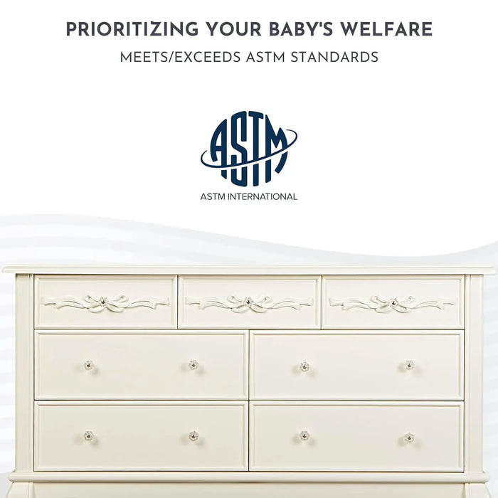 Aurora 7 Drawer Double Dresser, Ivory Lace, 54x20.3x34 Inch (Pack of 1)