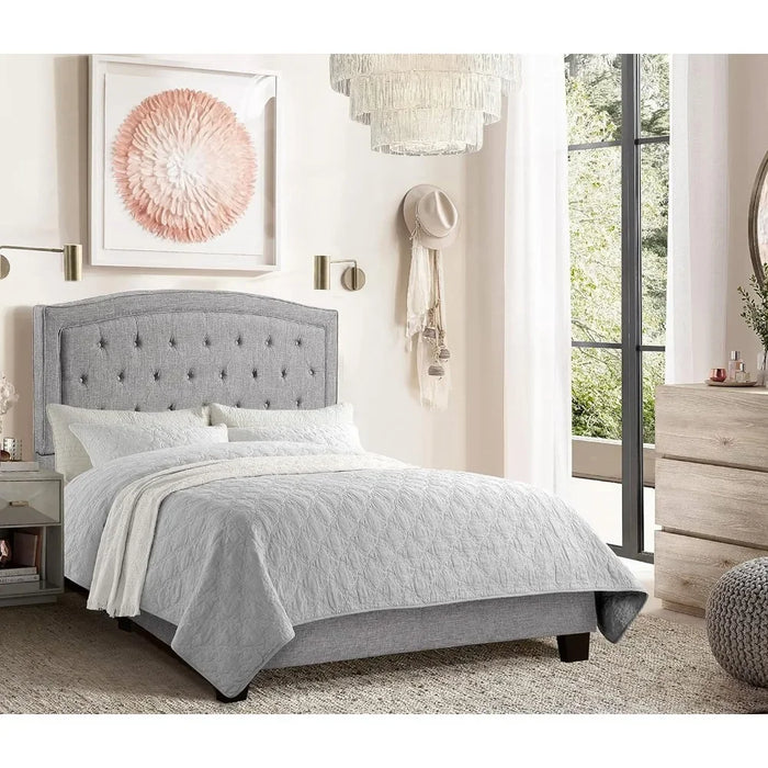 Bedroom furniture upholstered bed, bed with button tufted and adjustable height headboard, bedroom bed, queen bed, natural beige