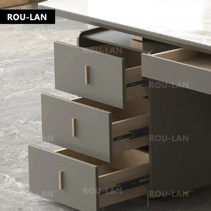 Light Luxury Glossy Rock Panel Office Desk And Chairs Baked Lacquer Boss Desk Simple Modern Writing Desk President Desk