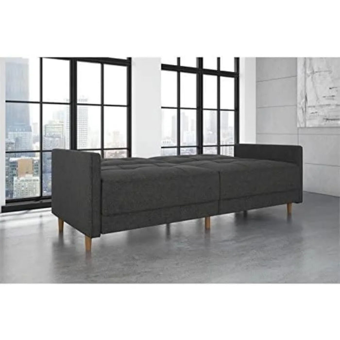 Living Room Sofa Coil Futon Sofa Bed Couch With Mid Century Modern Design - Grey Linen Living Room Sofas for Home Furniture
