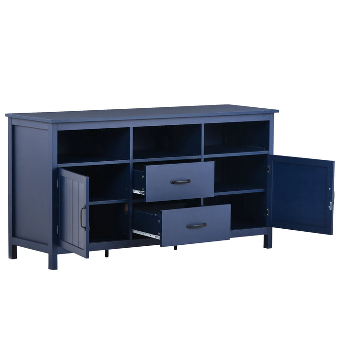 Navy TV Stand: Stylish Cabinet for up to 68" TV, 2 Doors, 2 Drawers - Modern Open Style Sideboard for Living Room