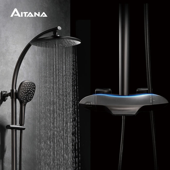 Luxury golden brass shower system with constant temperature design, dual control of cold and hot, 3-function bathroom faucet