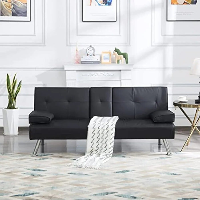 Leather Futon Sofa Convertible Sleeper Couch Bed Daybed, Folding Recliner ,3 Angles for Living Room Furniture Sets