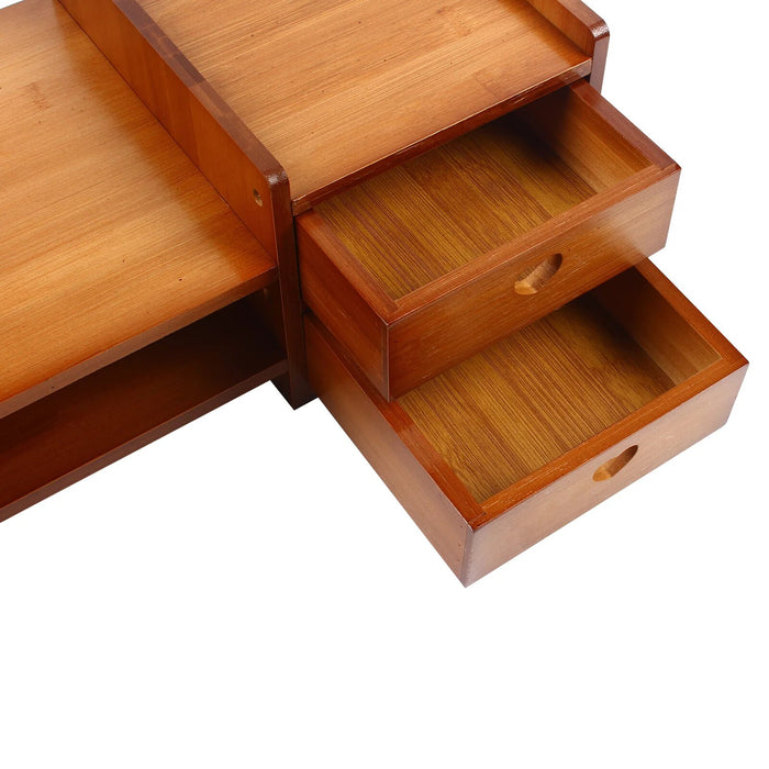 Bamboo Wood Monitor Stand with Storage Organizer Drawers Desktop Laptop Shelf Risers Stand for Home Office Use