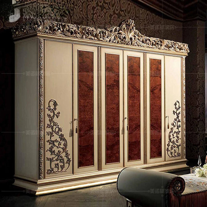 Custom villa furniture Italian luxury wardrobe European solid wood carved four door wardrobe bedroom locker custom wardrobe