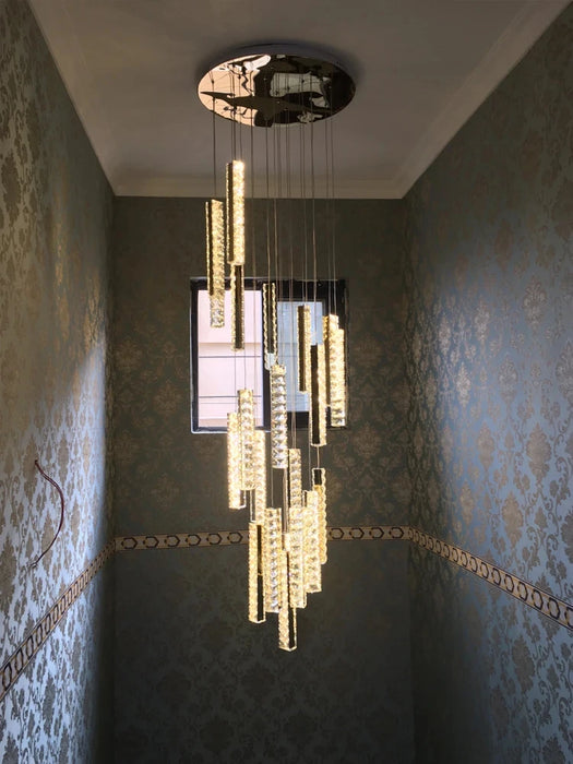 Led Pending Staircase Chandelier Luxury Home Decor Gold / Chrome hanging Light Fixture Long Modern Villa Crystal K9 110v-240v