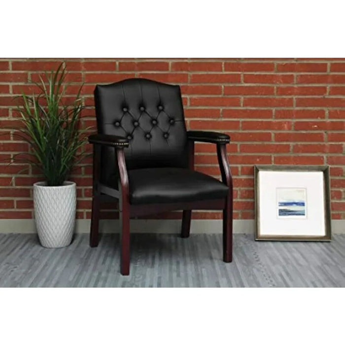 Office Products Ivy League Executive Guest Chair, Vinyl, Black