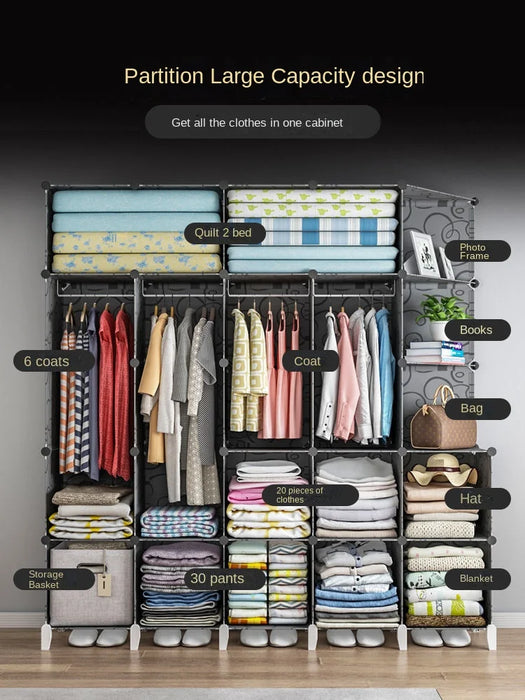 Home Bedroom Furniture Simple Wardrobe Clothes Cabinets Dressers Cube Storage Locker Baby Closet Plastic Collapsible Dustproof