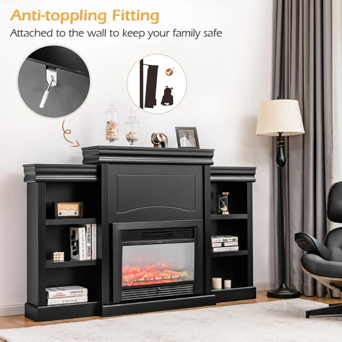 70 Inch Modern Fireplace Media Entertainment Center Sturdy MDF Large Storage Bookcase Multipurpose 2-in-1 Classic TV Stands