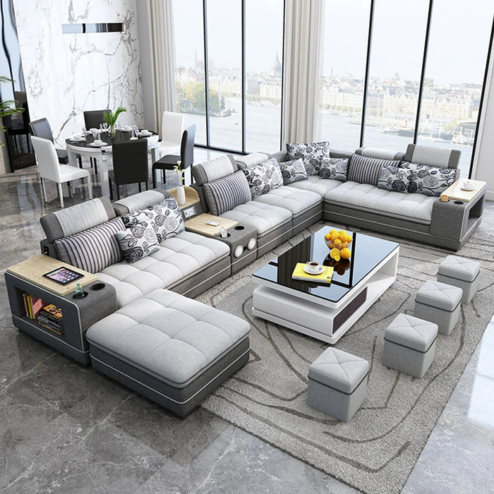 fabric living room Sofa bed sets big U shape corner cloth couch Nordic modern speaker sound system  bluetooth muebles de sala ca