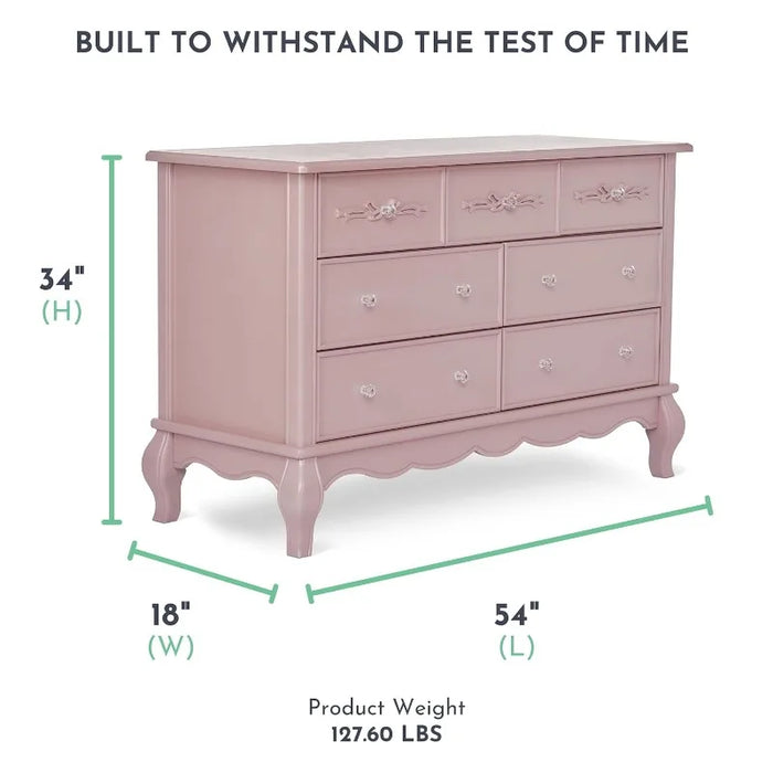 Evolur Aurora Dresser, 54x20.3x34 Inch (Pack of 1), Dusty Rose Bedroom Furniture›Dressers