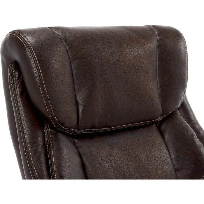 Bellamy Executive Office Chair with Memory Foam Cushions, Solid Wood Arms and Base, Waterfall Seat Edge, Bonded Leather, Brown