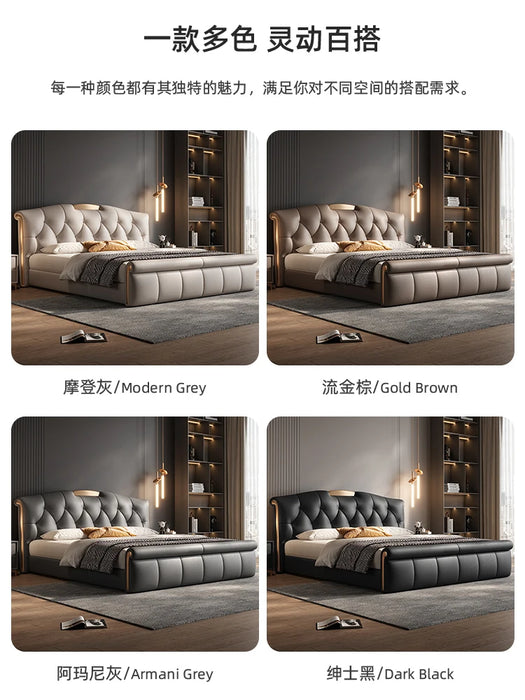 Minimalist Italian Style Leather Bed with Soft Headboard for Master Bedroom