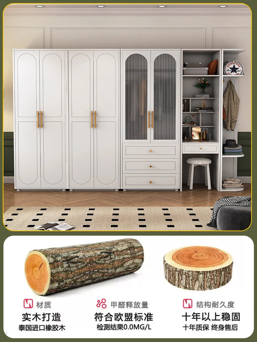 Solid wood wardrobe, home bedroom, white room, storage, large wardrobe