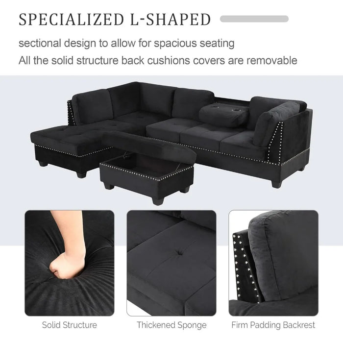 L Shaped Sofa Footstool, Sofa Set, Reversible Lounge Chair, Suitable for Living Room, Apartment, Office,