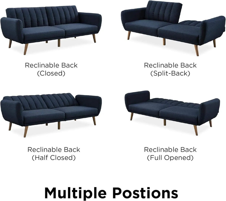 Novogratz Brittany Futon, Convertible Sofa & Couch, Blue Linen