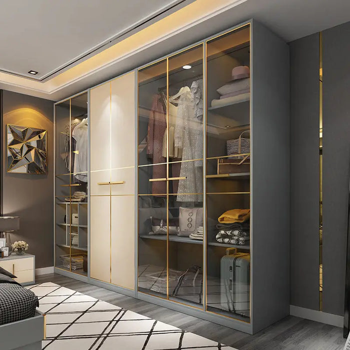 New Light Luxury Wardrobe, Modern and Simple Home Bedroom, Solid Wood Adult Storage Combination, Size Wardrobe