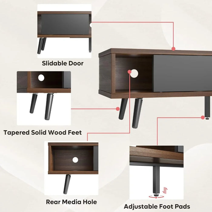 Low Profile TV Stand With Storage Living Room Tv Cabinet Cord Management Walnut Entertainment Center for Living Room Furniture