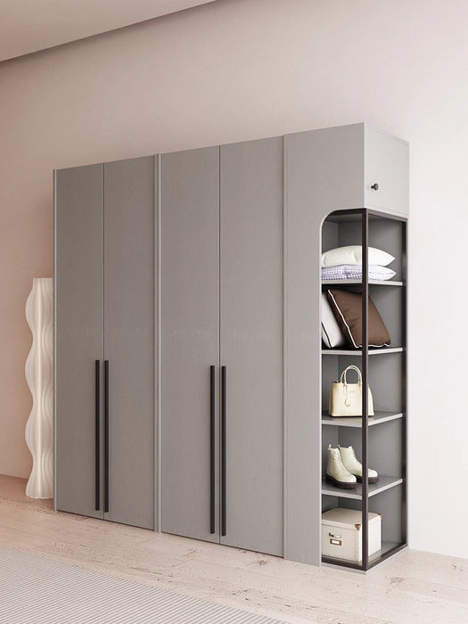 Modern minimalist solid wood double door wardrobe, bedroom, four door combination wardrobe, large capacity storage cabinet