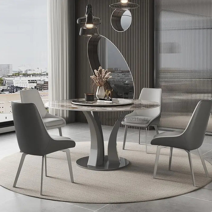 Italian Minimalist Marble Round Table With Turntable Home Small Apartment Light Luxury Modern High-end Slate Restaurant Table