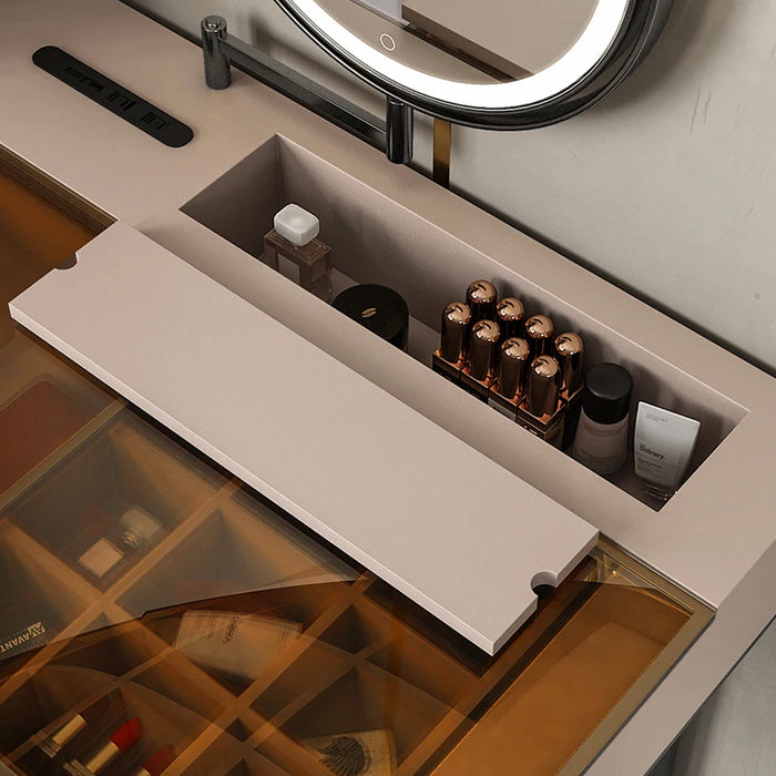 Italian Minimalist High-End Vanity Table: Bedroom, Modern, Simple, Luxurious Makeup Desk with Integrated Storage Cabinet.