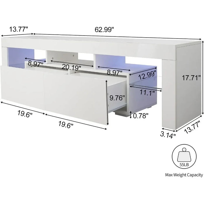 TV Cabinet with LED for 70" TV with 2 Drawers Modern Living Room Furniture Free Shipping