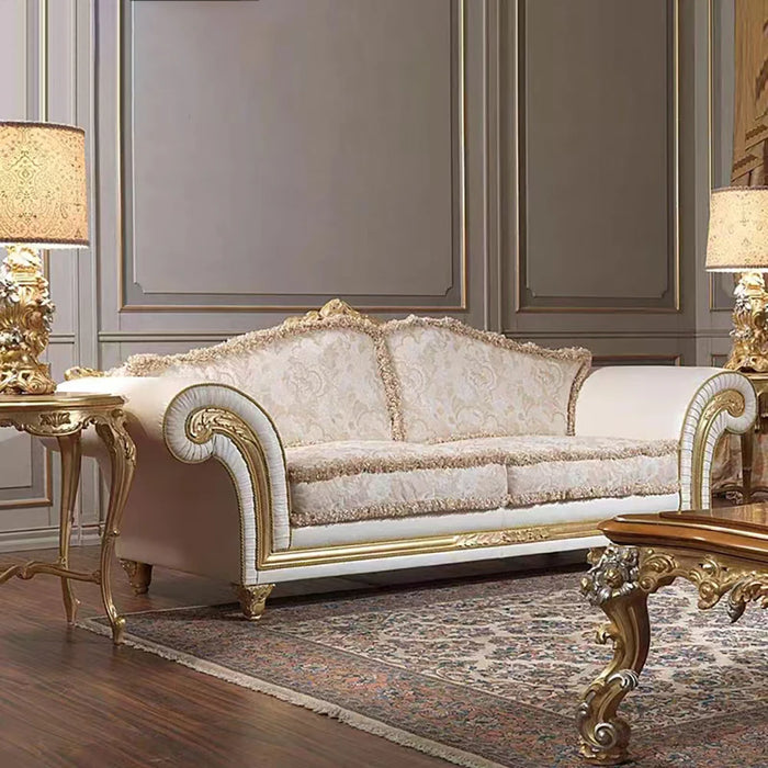 European style luxury combination sofa solid wood carving golden three person sofa whole leather large family ssttee