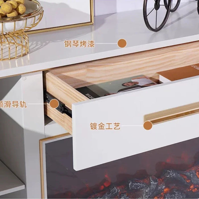 Beautiful Fireplace TV Table Luxury Side Cabinet Storage Cabinet Simulate Flames Modern Living Room Furniture