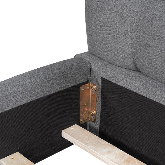 [Flash Sale]Queen Size Upholstered Platform Bed with Thick Fabric Grounded Bed with Solid Frame Beige/Gray[US-W]