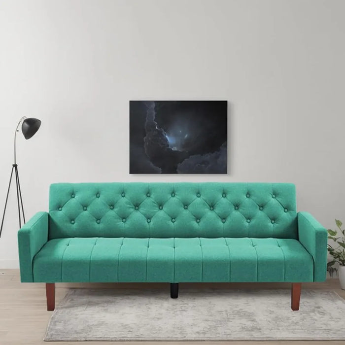Green Tufted Back Sofa Bed Convertible Sleeper Futon With Tapered Wood Legs for Living Room Apartment Lounge Folding Lazy Double