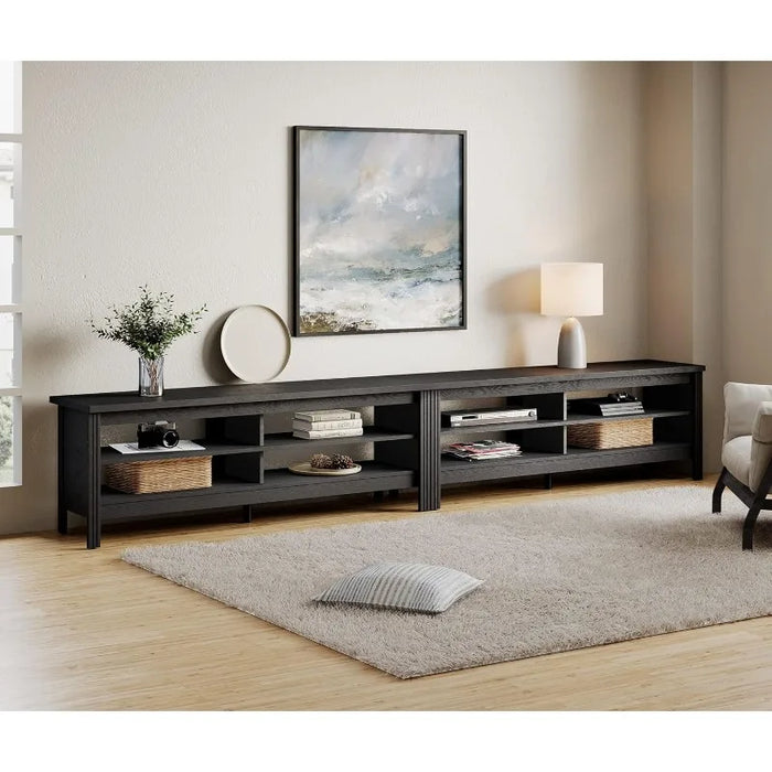 TV Stand for 85 Inch TV, Black Entertainment Center for 80-90 inch TV Console Table with 8 Cubby Storage for Living Room Bedroom