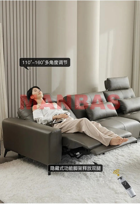 MANBAS Italian Genuine Leather Power Recliner Electric Reclining Sofa Set Functional Salon Cama Sectional Couch Theater Seat