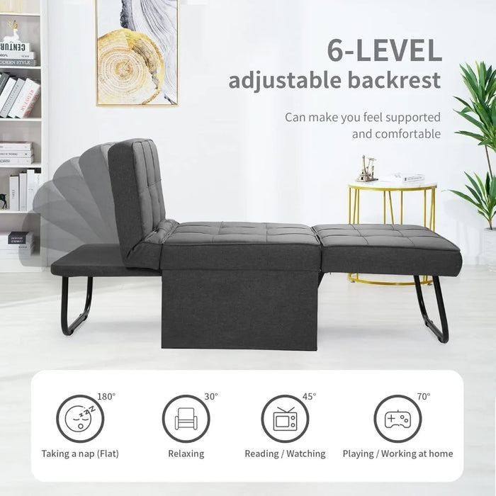 4 in 1 Multi-Function Folding Breathable Linen Couch Bed for Living Room Apartment Office, Dark Grey